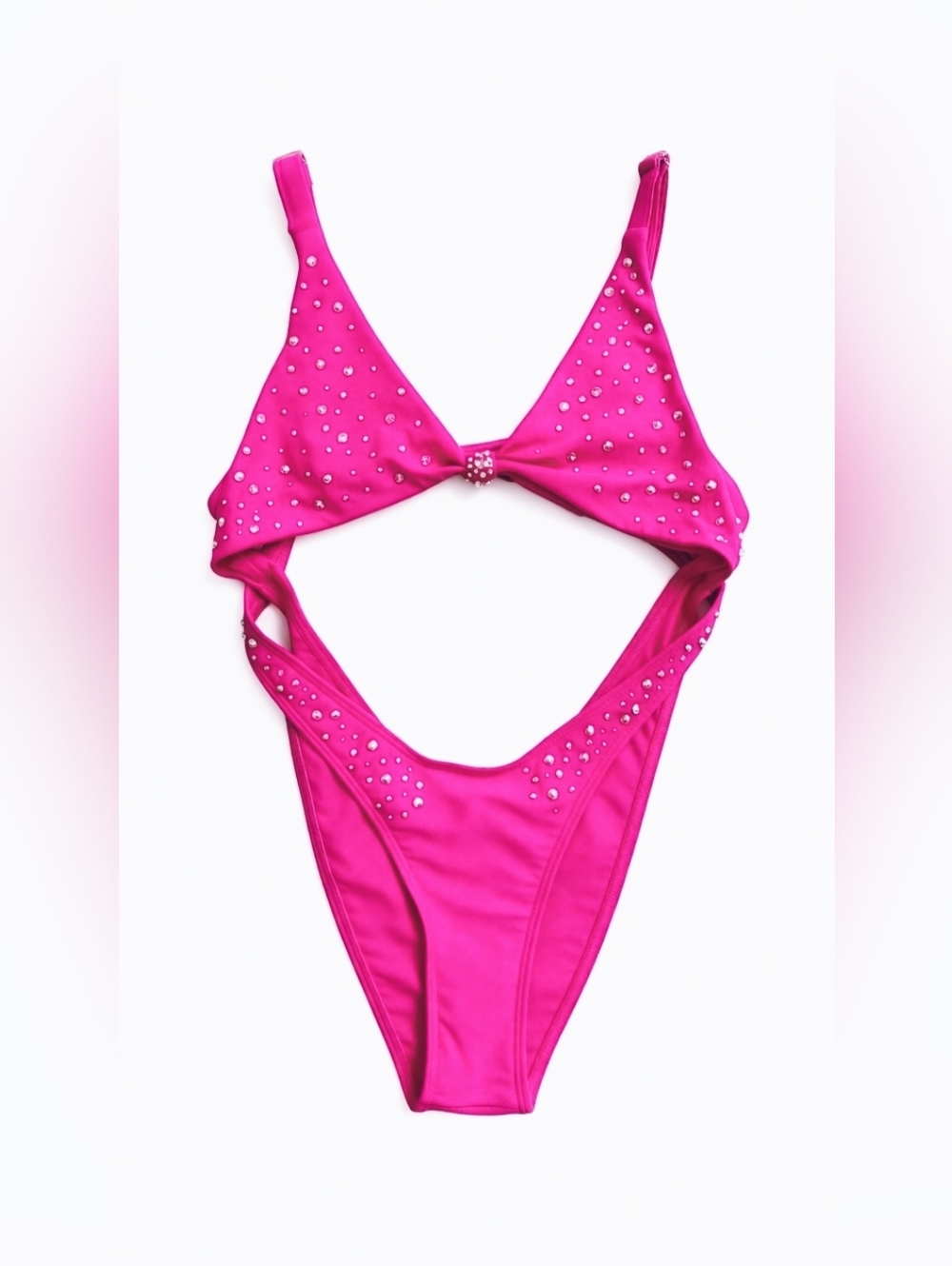 Custom MADE Hot Pink Rhinestone Cutout One-Piece Exotic/Pole Dancewear